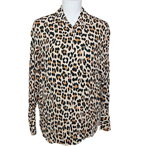 Zara Womens Long Sleeve Collared Button Up Shirt Leopard Print Size X-Small - XS - Picture 1 of 10